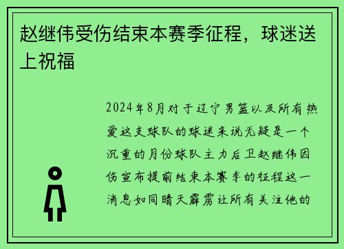 赵继伟受伤结束本赛季征程，球迷送上祝福